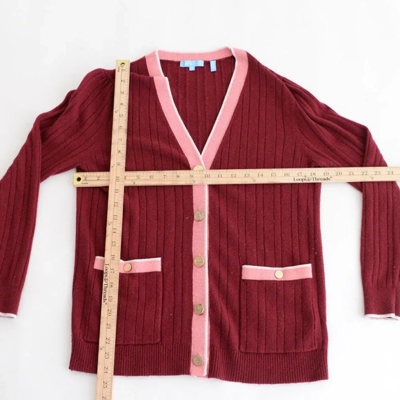 Draper James Maroon Pink 4% Cashmere 20% Wool Gold Button Up Cardigan Sweater S - Picture 4 of 10